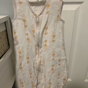 aden + anais White Muslin Sleep Sack with Yellow Giraffe Print